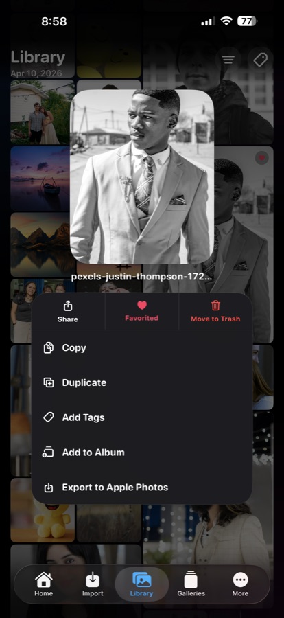 Glint media action menu.