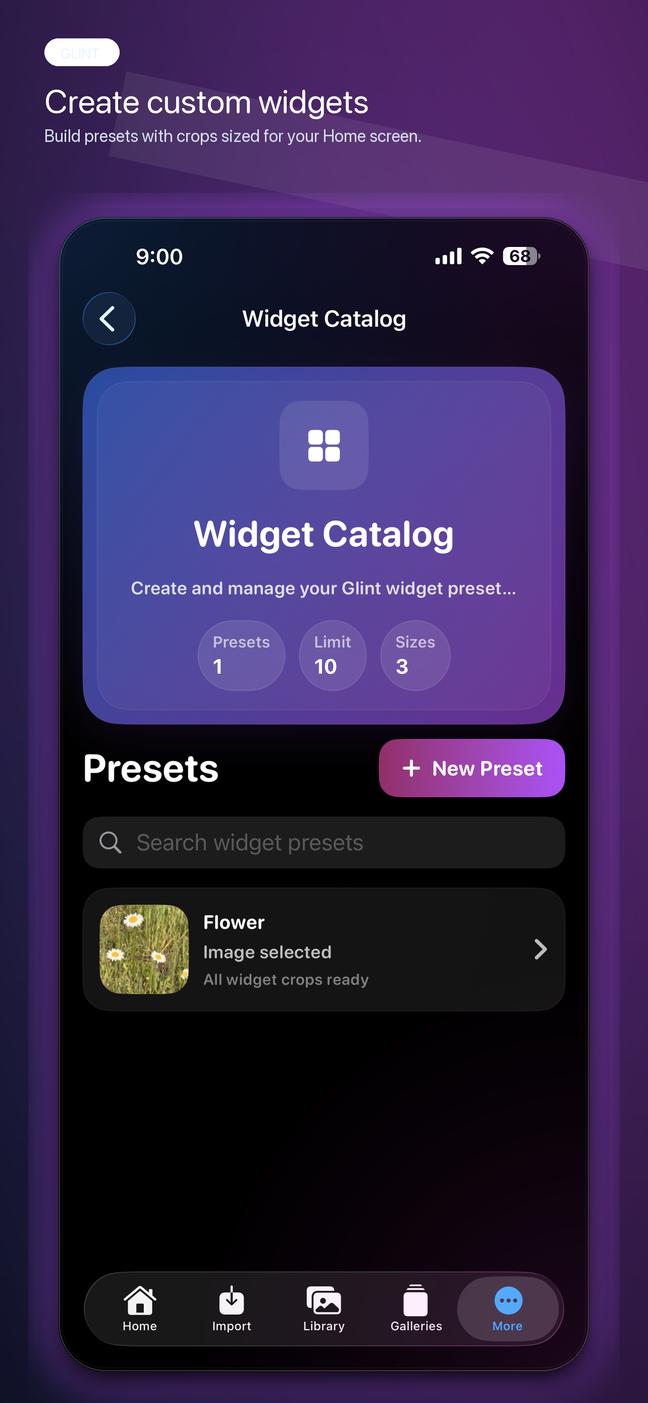 Glint Widget Catalog screenshot.